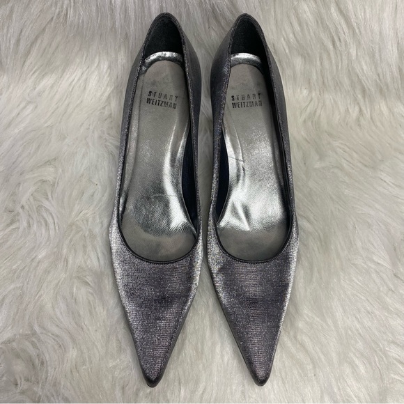 Stuart Weizmann Silver Pointed Toe Heels Size 7 M - Picture 6 of 10